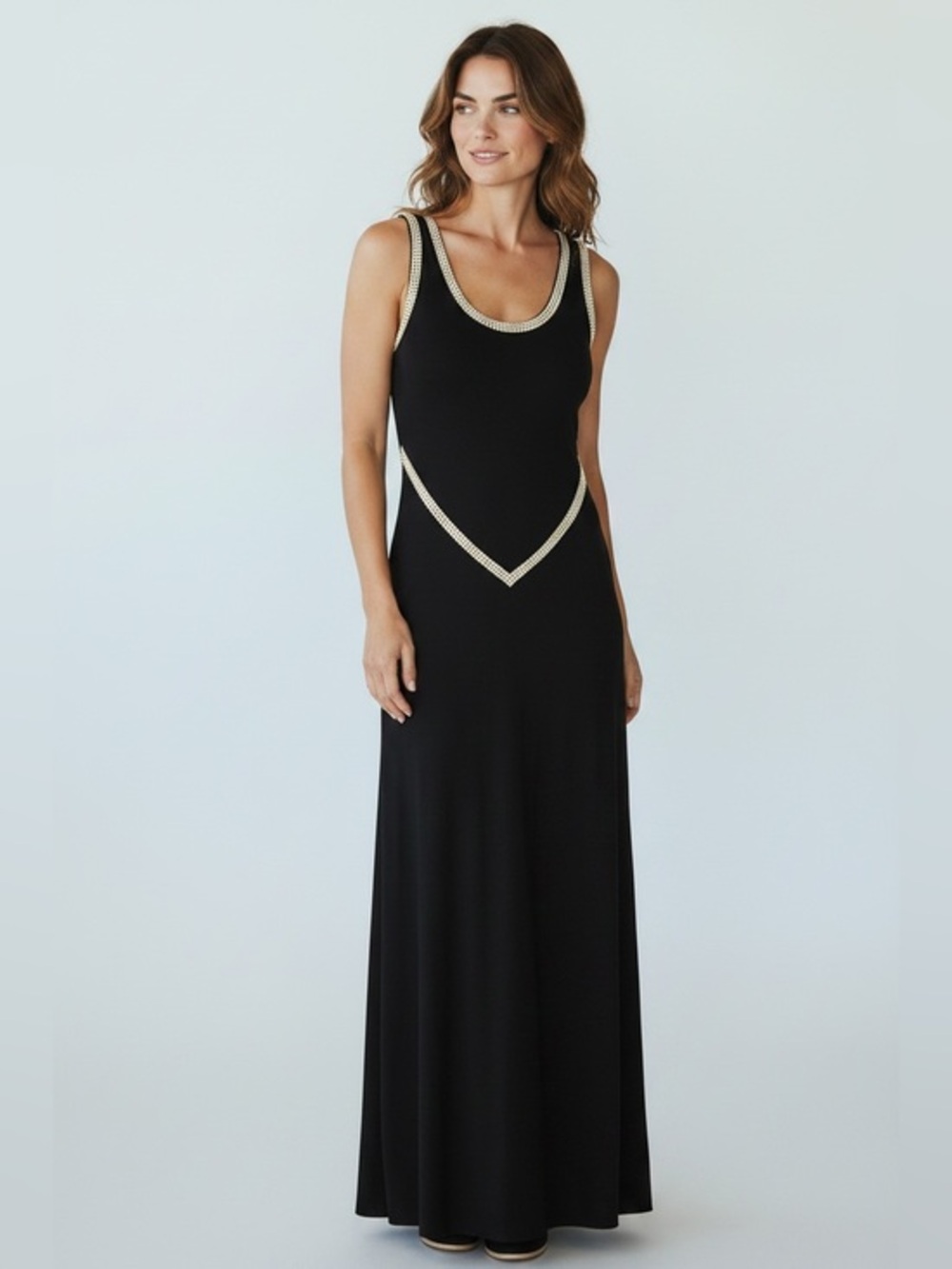 Cache Backless Maxi Dress with Rhinestone Trim 90’s Vintage